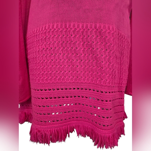 Lilly Pulitzer Noble Pink Open Front Knit Fringe Hem Cardigan Sweater Medium - Picture 5 of 9